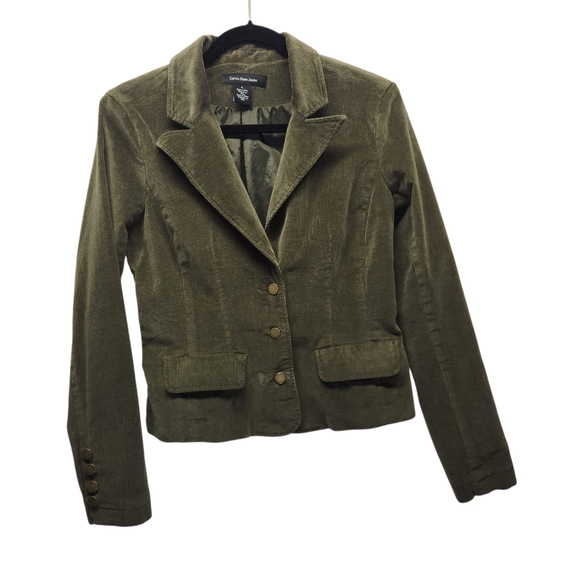 Calvin Klein‎ Jacket Womens M Green Blazer Corduroy Stretch Pockets Soft Comfy - Picture 1 of 7